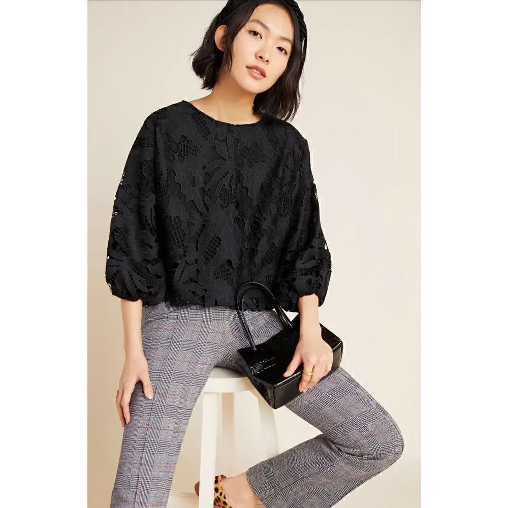 Anthropologie Eri & Ali Annmarie Black Lace Blouse